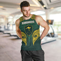 Custom Kangaroos Rugby Men Tank Top Polynesian Tribal Pattern Green Gold National Team