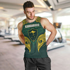 Custom Kangaroos Rugby Men Tank Top Polynesian Tribal Pattern Green Gold National Team