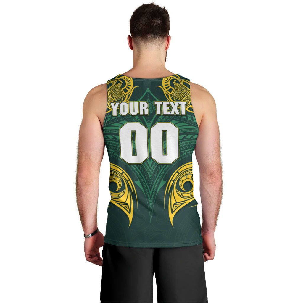 Custom Kangaroos Rugby Men Tank Top Polynesian Tribal Pattern Green Gold National Team