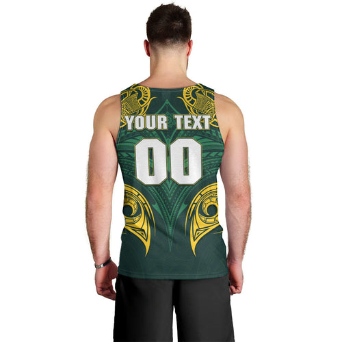 Custom Kangaroos Rugby Men Tank Top Polynesian Tribal Pattern Green Gold National Team