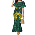Custom Kangaroos Rugby Mermaid Dress Polynesian Tribal Pattern Green Gold National Team