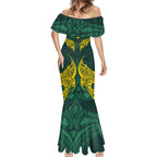 Custom Kangaroos Rugby Mermaid Dress Polynesian Tribal Pattern Green Gold National Team