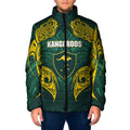Custom Kangaroos Rugby Padded Jacket Polynesian Tribal Pattern Green Gold National Team