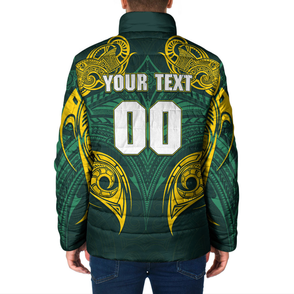 Custom Kangaroos Rugby Padded Jacket Polynesian Tribal Pattern Green Gold National Team