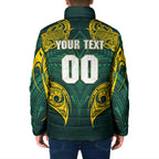 Custom Kangaroos Rugby Padded Jacket Polynesian Tribal Pattern Green Gold National Team