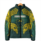 Custom Kangaroos Rugby Padded Jacket Polynesian Tribal Pattern Green Gold National Team