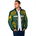 Custom Kangaroos Rugby Padded Jacket Polynesian Tribal Pattern Green Gold National Team