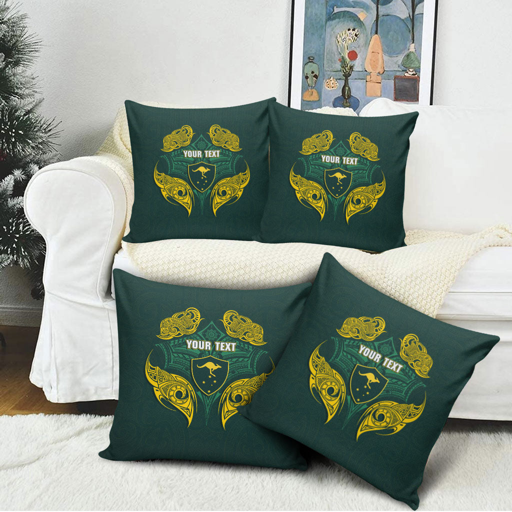 Custom Kangaroos Rugby Pillow Cover Polynesian Tribal Pattern Green Gold National Team