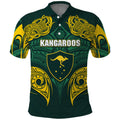 Custom Kangaroos Rugby Polo Shirt Polynesian Tribal Pattern Green Gold National Team