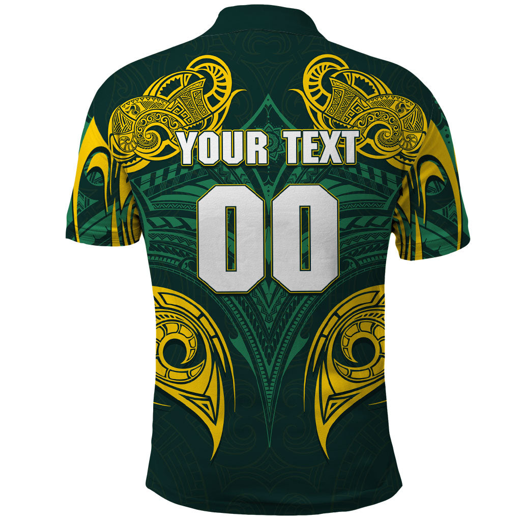 Custom Kangaroos Rugby Polo Shirt Polynesian Tribal Pattern Green Gold National Team