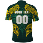 Custom Kangaroos Rugby Polo Shirt Polynesian Tribal Pattern Green Gold National Team