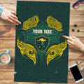 Custom Kangaroos Rugby Puzzle Polynesian Tribal Pattern Green Gold National Team