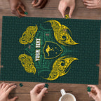 Custom Kangaroos Rugby Puzzle Polynesian Tribal Pattern Green Gold National Team