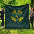 Custom Kangaroos Rugby Quilt Polynesian Tribal Pattern Green Gold National Team