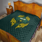 Custom Kangaroos Rugby Quilt Polynesian Tribal Pattern Green Gold National Team