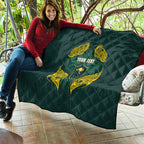 Custom Kangaroos Rugby Quilt Polynesian Tribal Pattern Green Gold National Team