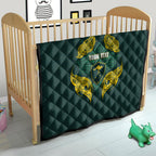 Custom Kangaroos Rugby Quilt Polynesian Tribal Pattern Green Gold National Team