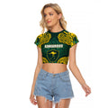 Custom Kangaroos Rugby Raglan Cropped T Shirt Polynesian Tribal Pattern Green Gold National Team