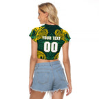 Custom Kangaroos Rugby Raglan Cropped T Shirt Polynesian Tribal Pattern Green Gold National Team
