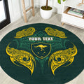 Custom Kangaroos Rugby Round Carpet Polynesian Tribal Pattern Green Gold National Team