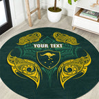 Custom Kangaroos Rugby Round Carpet Polynesian Tribal Pattern Green Gold National Team