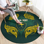 Custom Kangaroos Rugby Round Carpet Polynesian Tribal Pattern Green Gold National Team