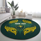 Custom Kangaroos Rugby Round Carpet Polynesian Tribal Pattern Green Gold National Team