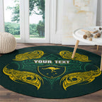 Custom Kangaroos Rugby Round Carpet Polynesian Tribal Pattern Green Gold National Team