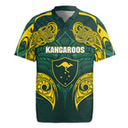 Custom Kangaroos Rugby Rugby Jersey Polynesian Tribal Pattern Green Gold National Team