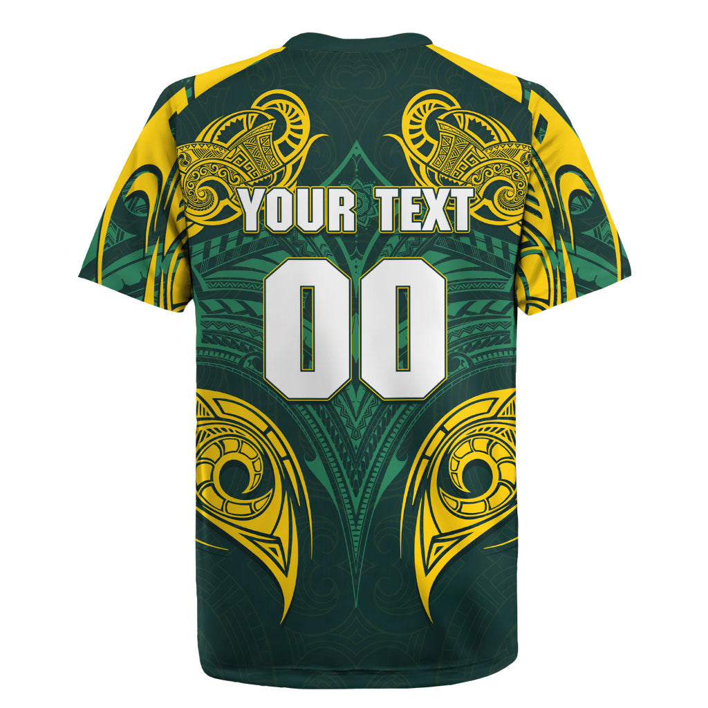 Custom Kangaroos Rugby Rugby Jersey Polynesian Tribal Pattern Green Gold National Team