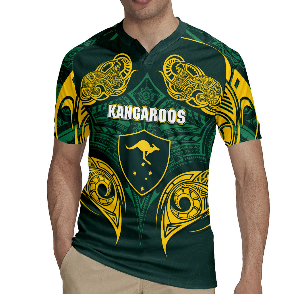 Custom Kangaroos Rugby Rugby Jersey Polynesian Tribal Pattern Green Gold National Team