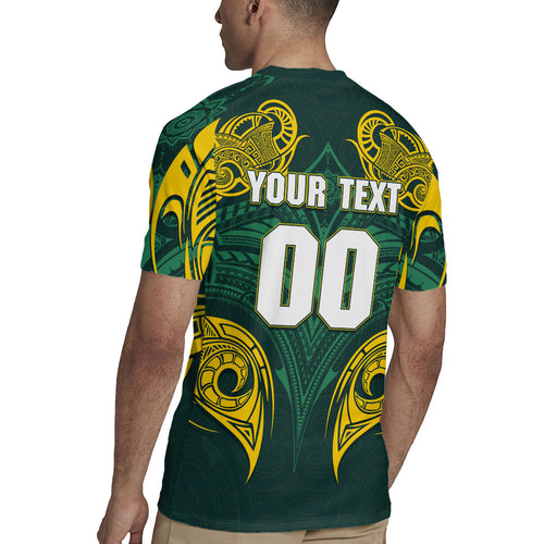 Custom Kangaroos Rugby Rugby Jersey Polynesian Tribal Pattern Green Gold National Team