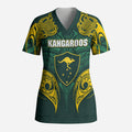 Custom Kangaroos Rugby Scrub Top Polynesian Tribal Pattern Green Gold National Team