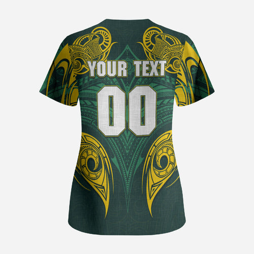 Custom Kangaroos Rugby Scrub Top Polynesian Tribal Pattern Green Gold National Team
