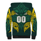 Custom Kangaroos Rugby Sherpa Hoodie Polynesian Tribal Pattern Green Gold National Team