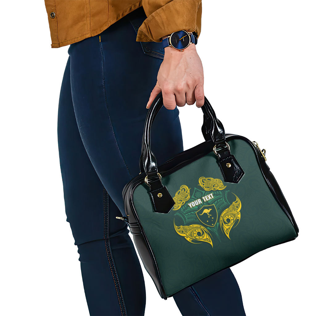 Custom Kangaroos Rugby Shoulder Handbag Polynesian Tribal Pattern Green Gold National Team