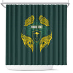 Custom Kangaroos Rugby Shower Curtain Polynesian Tribal Pattern Green Gold National Team