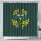Custom Kangaroos Rugby Shower Curtain Polynesian Tribal Pattern Green Gold National Team