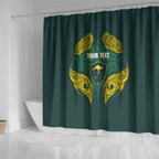 Custom Kangaroos Rugby Shower Curtain Polynesian Tribal Pattern Green Gold National Team