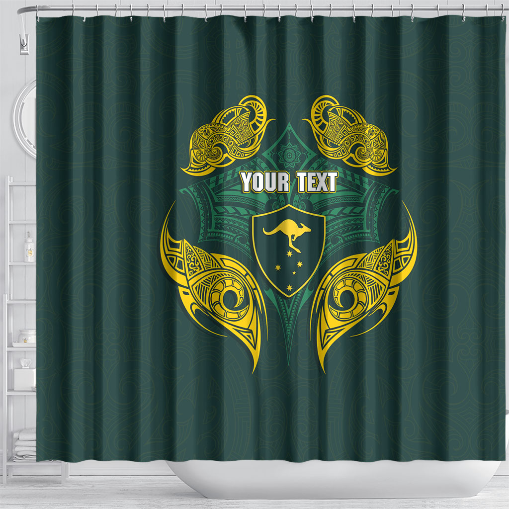 Custom Kangaroos Rugby Shower Curtain Polynesian Tribal Pattern Green Gold National Team