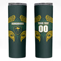 Custom Kangaroos Rugby Skinny Tumbler Polynesian Tribal Pattern Green Gold National Team