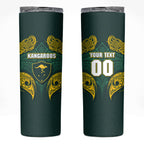 Custom Kangaroos Rugby Skinny Tumbler Polynesian Tribal Pattern Green Gold National Team