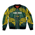 Custom Kangaroos Rugby Sleeve Zip Bomber Jacket Polynesian Tribal Pattern Green Gold National Team
