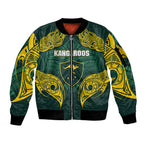 Custom Kangaroos Rugby Sleeve Zip Bomber Jacket Polynesian Tribal Pattern Green Gold National Team