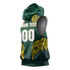 Custom Kangaroos Rugby Sleeveless Hoodie Polynesian Tribal Pattern Green Gold National Team