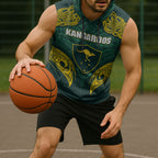 Custom Kangaroos Rugby Sleeveless Hoodie Polynesian Tribal Pattern Green Gold National Team
