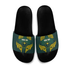 Custom Kangaroos Rugby Slide Sandals Polynesian Tribal Pattern Green Gold National Team