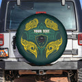 Custom Kangaroos Rugby Spare Tire Cover Polynesian Tribal Pattern Green Gold National Team