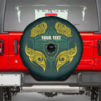 Custom Kangaroos Rugby Spare Tire Cover Polynesian Tribal Pattern Green Gold National Team