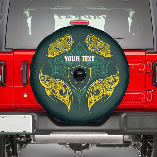 Custom Kangaroos Rugby Spare Tire Cover Polynesian Tribal Pattern Green Gold National Team